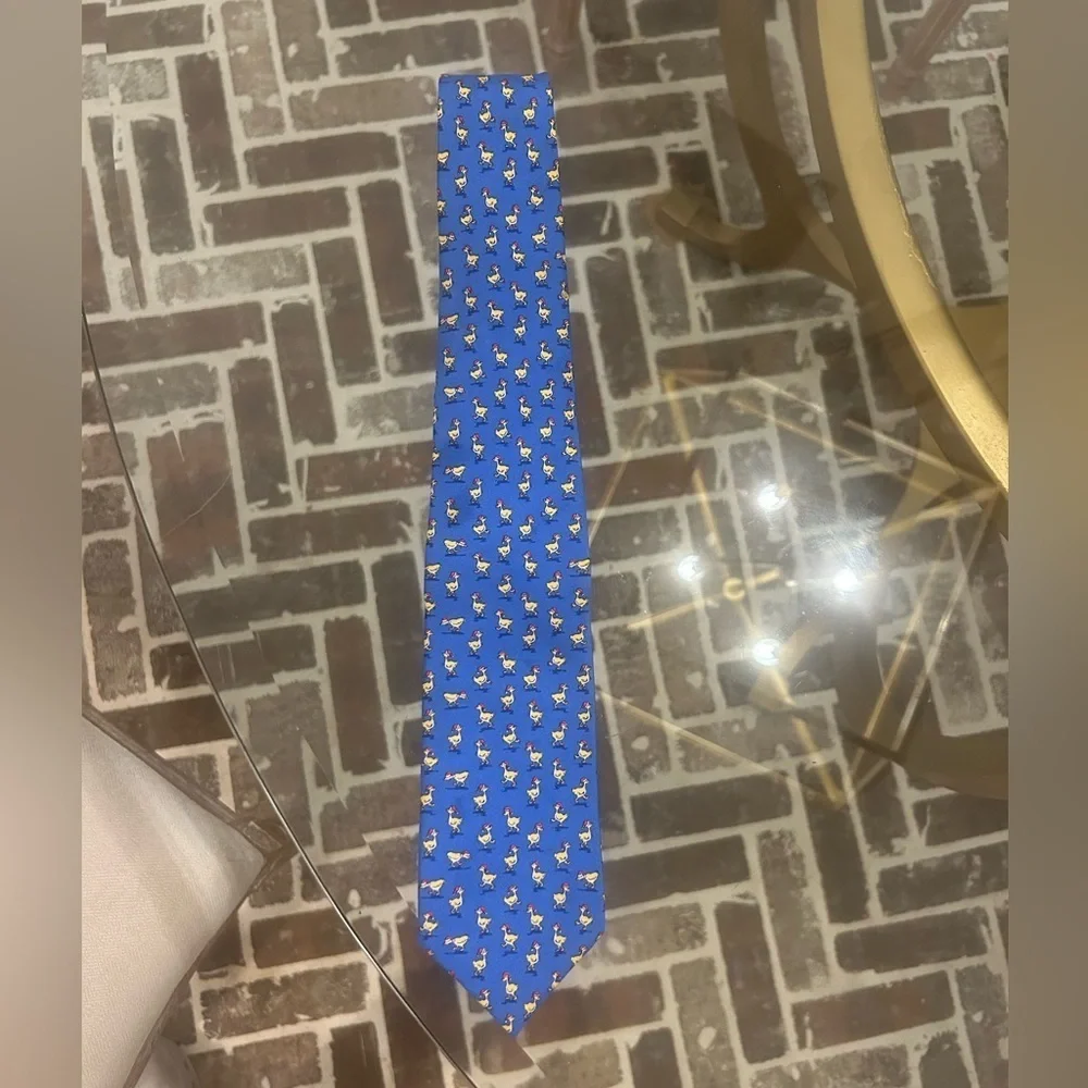 Bird Dog Bay Boy’s Tie, Christmas  Blue With Duck Santa Hat 100% Silk